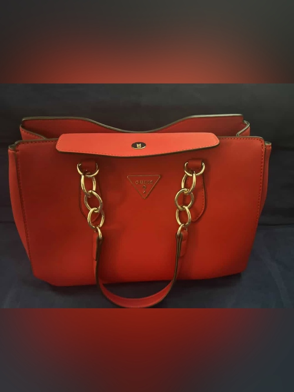 Guess Red Tote with Gold Chain Handles
